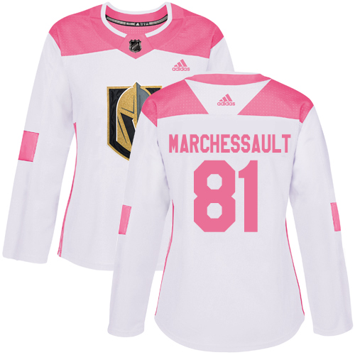 Adidas Golden Knights #81 Jonathan Marchessault White/Pink Authentic Fashion Women's Stitched NHL Jersey - Click Image to Close